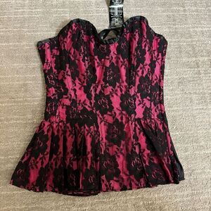 Hot Pink Black Lace Steel Boned Lace Up Back Corset Size 22 NWT